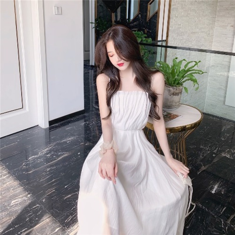 Mùa Hè 2020 Mẫu Mới Phiên Bản Hàn Quốc Mốt Thời Thượng Kiểu Gấp Bó Eo Tôn Dáng Cổ Tích Váy Dài Khí Chất Phong Cách Tây Hai Dây Đầm Nữ