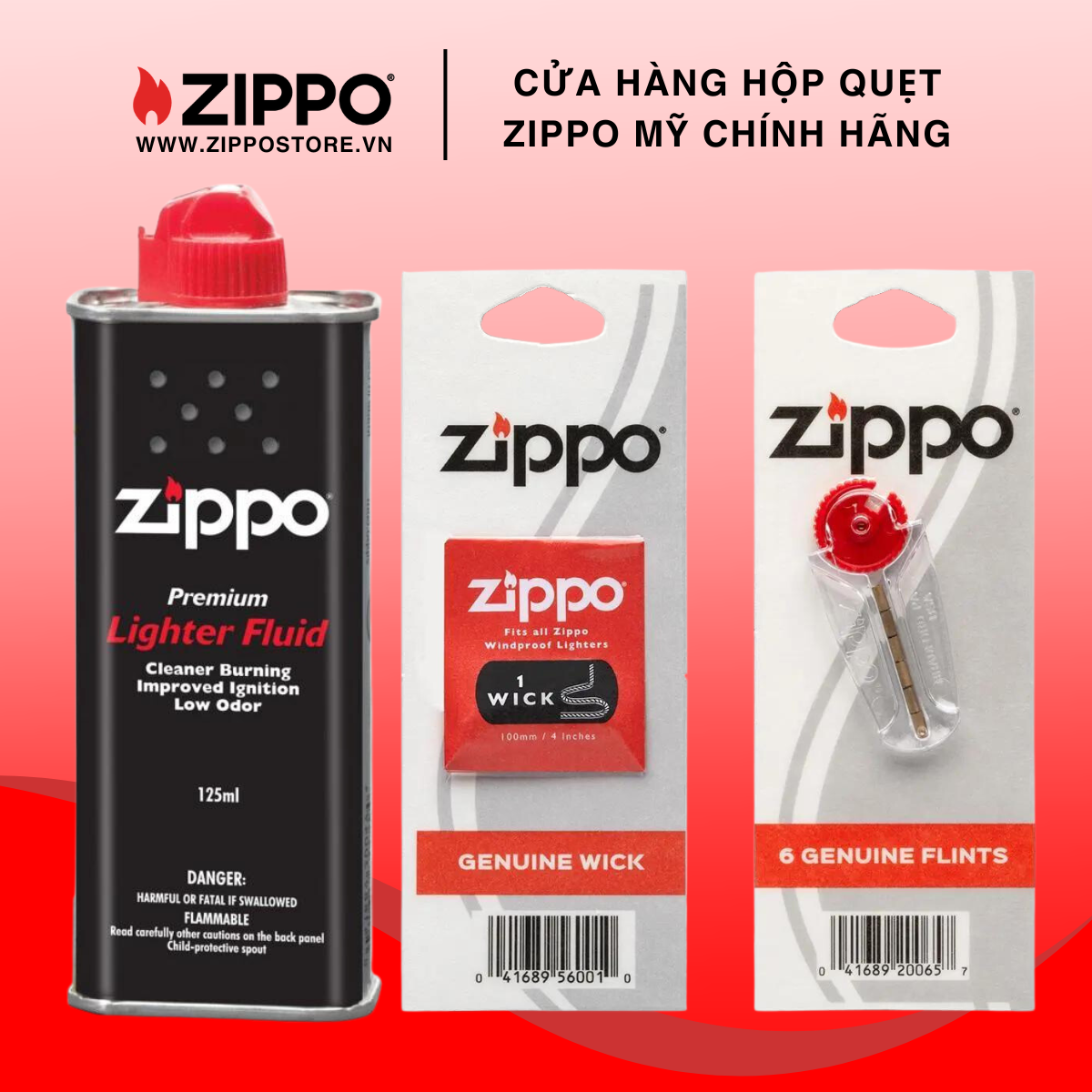 Combo Xăng Bấc Đá Zippo Mỹ Hàng Chính Hãng Phân Phối