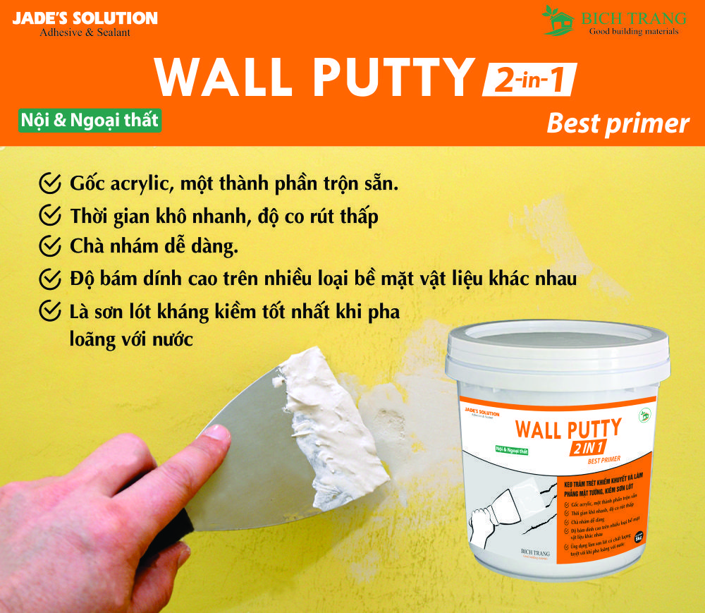 [HCM]Keo trám và vá tường đa năng Wall Putty (2 in 1) - kiêm sơn lót đa năng (loại 5 kg/thùng)