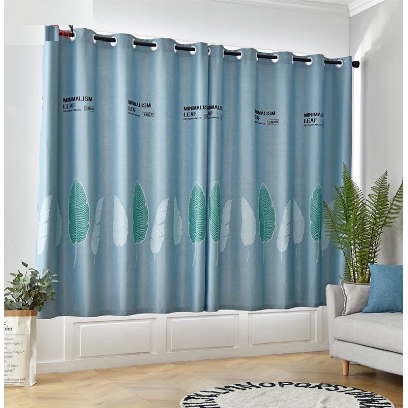 Rèm vải dày treo cửa chống nắng tốt 99% (có sẵn khoen) - LÁ CHUỐI NỀN XANH LỢT
