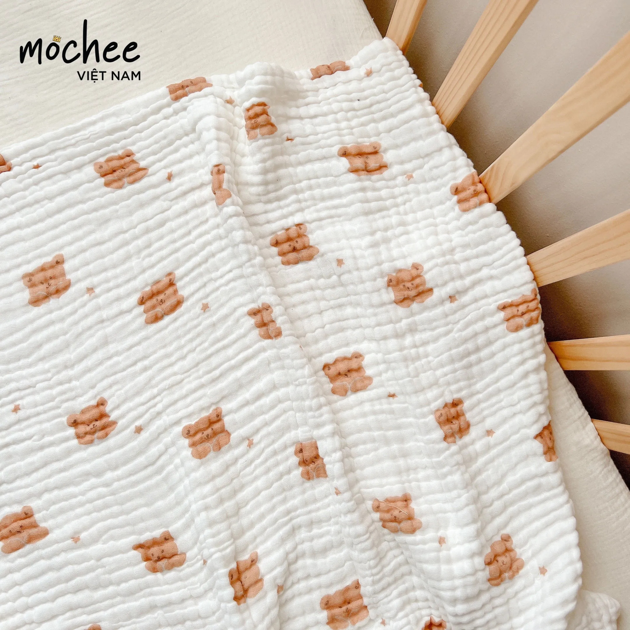 Khăn tắm vải xô nhăn Mochee cho bé 105x105cm