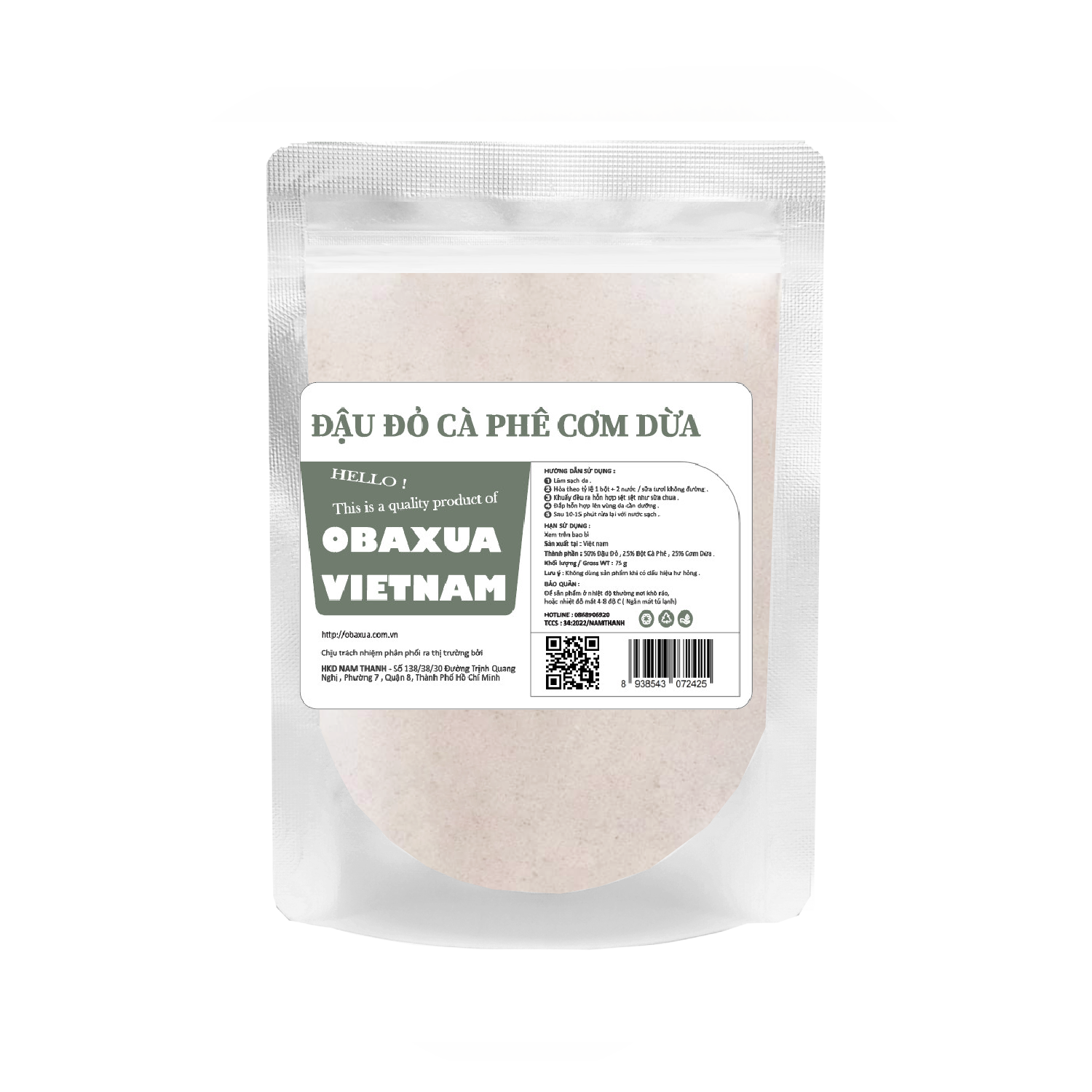 Bột Đậu Đỏ Cà Phê Cơm Dừa OBAXUA - Tẩy Da Chết , Dưỡng Trắng , Mờ thâm