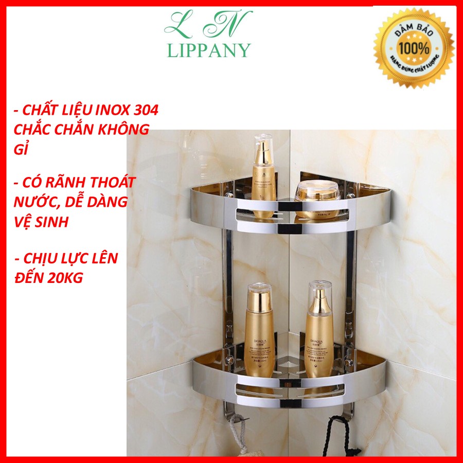 sáng bóng chắc chắn - kệ góc nhà tắm 2 tầng inox 304 chịu lực cao