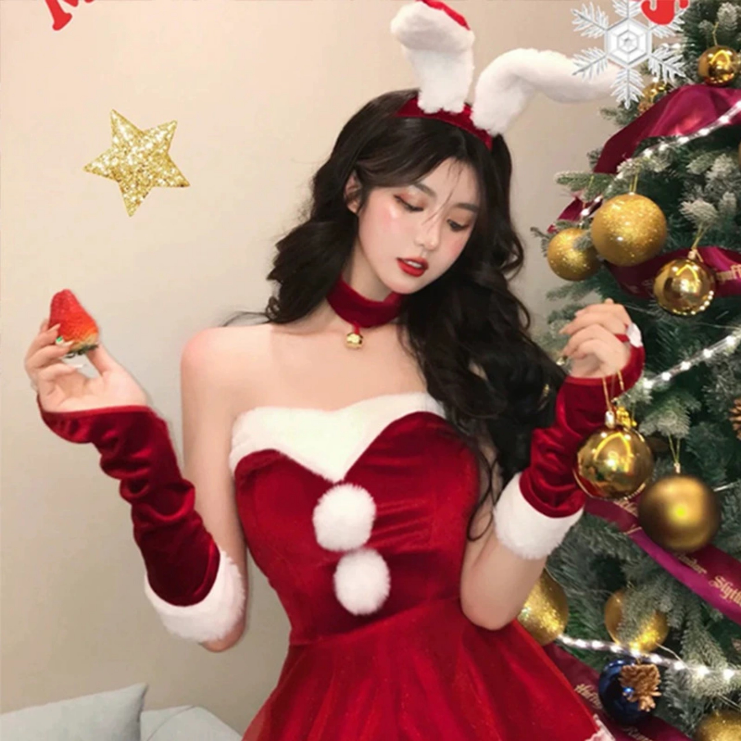 Băng đô cài tóc noel hình tai thỏ lông siêu dài