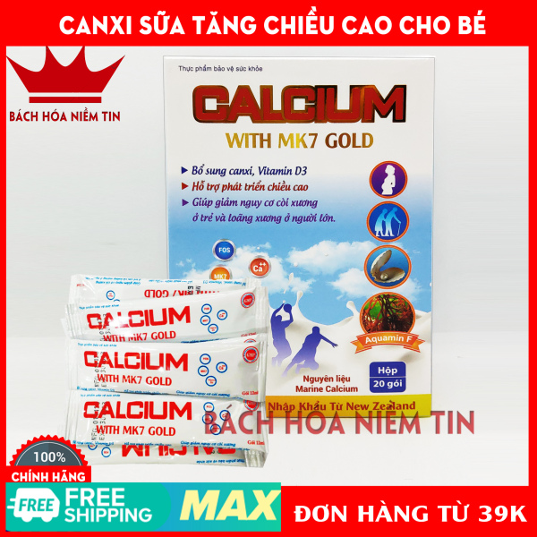 Canxi sữa tăng chiều cao cho bé CALCIUM With MK7 Gold - Canxi từ tảo biển, nhập khẩu New Zealand dùng hiệu quả cho trẻ từ 6 tháng tuổi - hộp 20 gói chuẩn GMP cao cấp