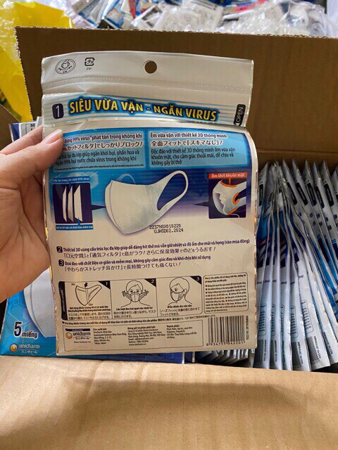 [HCM][COMBO 10 gói chuẩn Unicharm Nhật Bản 100%] 50 cái khẩu trang 3D Virus Block
