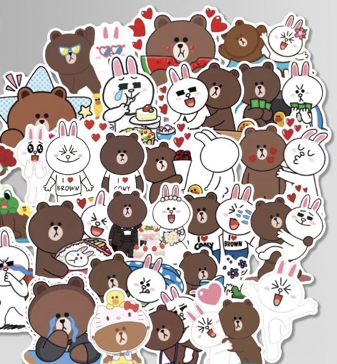 sticker Gấu Thỏ Line set 30 đến 100 Brown and Cony hình dán có ép lụa