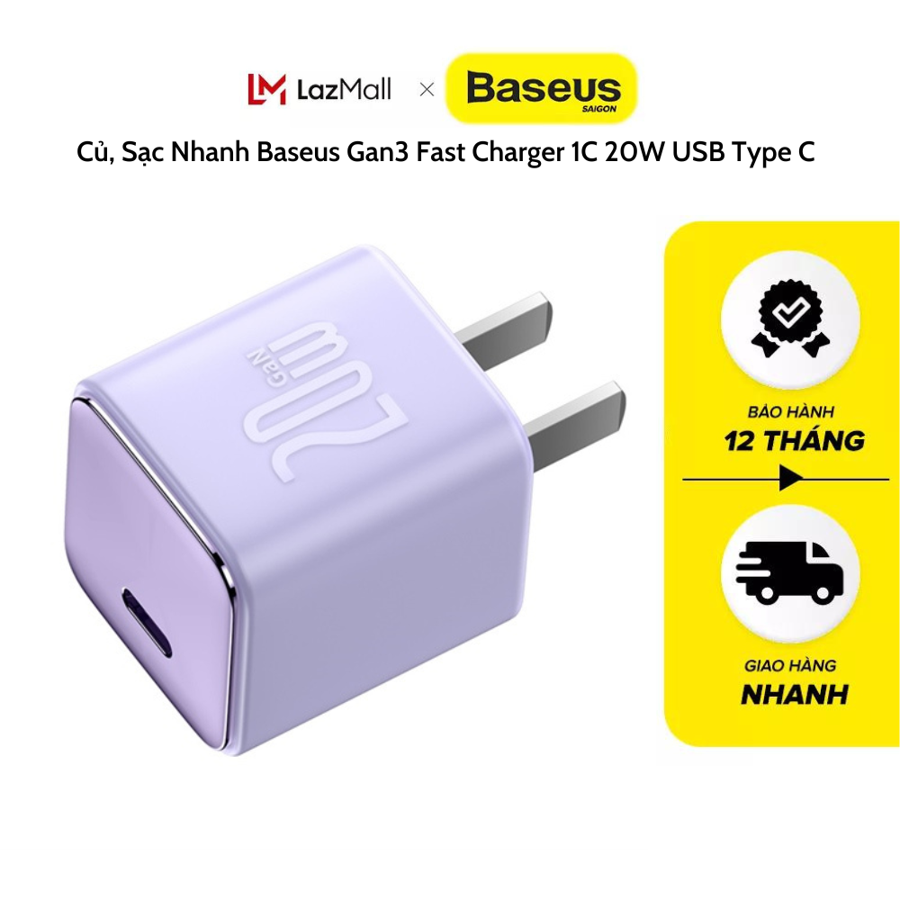 Củ sạc nhanh Baseus Gan 3 Fast Charger 1C 20W - CCGN (Hàng Chính hãng)