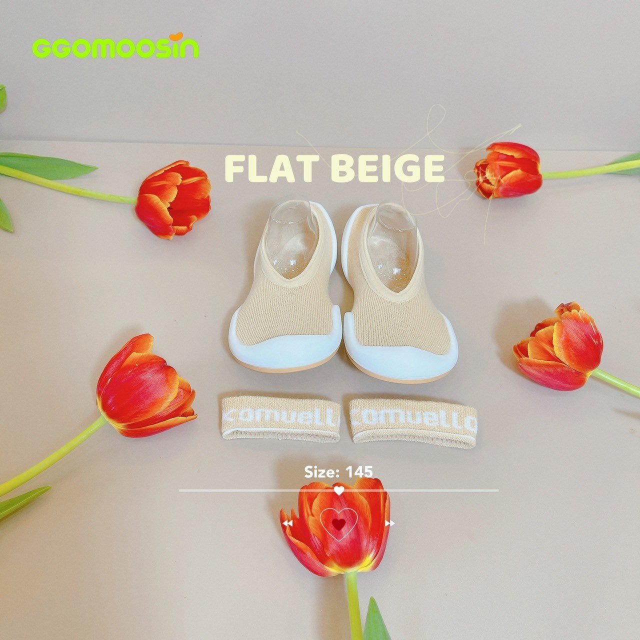 [Chính hãng Ggomoosin] Giày tập đi cho bé cưng flat beige