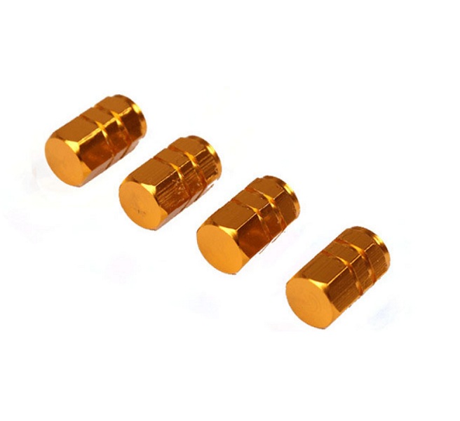 Trọn bộ 04 ốc - nắp chụp trang trí bảo vệ đầu van, vòi bơm hơi bánh xe, lốp xe ô tô, xe máy, xe hơi, bằng nhôm cao cấp VXH (vàng)