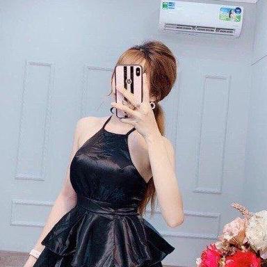 Đầm nữ phi lụa đầm dáng xòe đầm cổ yếm 2 tầng dễ thương giá sốc siêu xinh