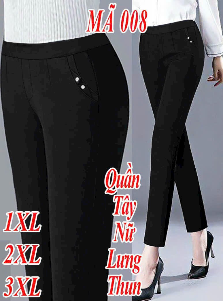 Quần Kaki Thun Nữ Form Ôm Vải Co Giãn Mềm Mịn Lưng Chun 2 Màu Đen Và Xám