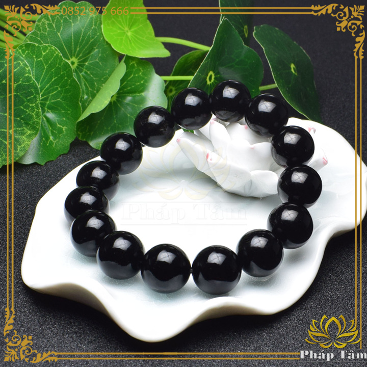 Vòng tay đá núi lửa obsidian vân đen bóng tự nhiên - pháp tâm