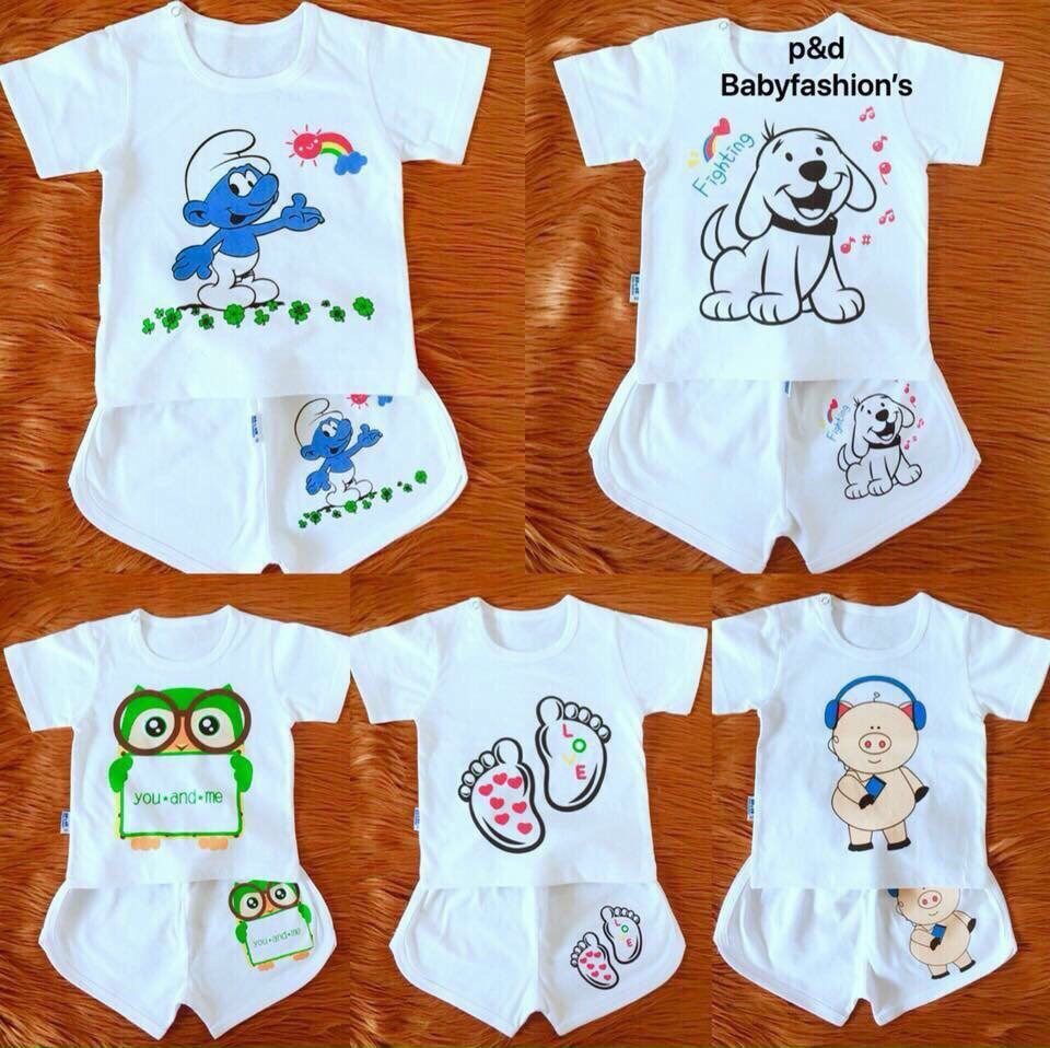 Bộ cotton cộc tay hình em bé (sét 5 bộ ) ( TẶNG VÒNG DÂU TẰM CHO BÉ )