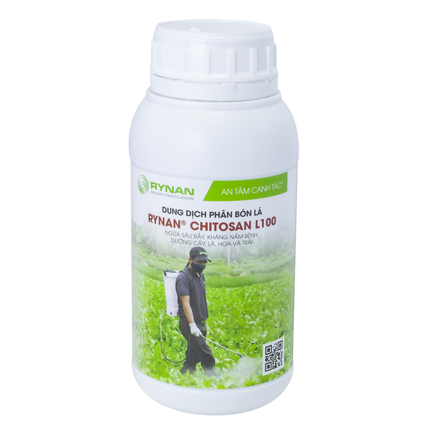 Foliar fertilizers containing chitosan Chitosan Rynan L100 (500ml / bottle) - Preventing pest, pathogen resistance, maintenance of trees, leaves, flowers and fruit (NEW)