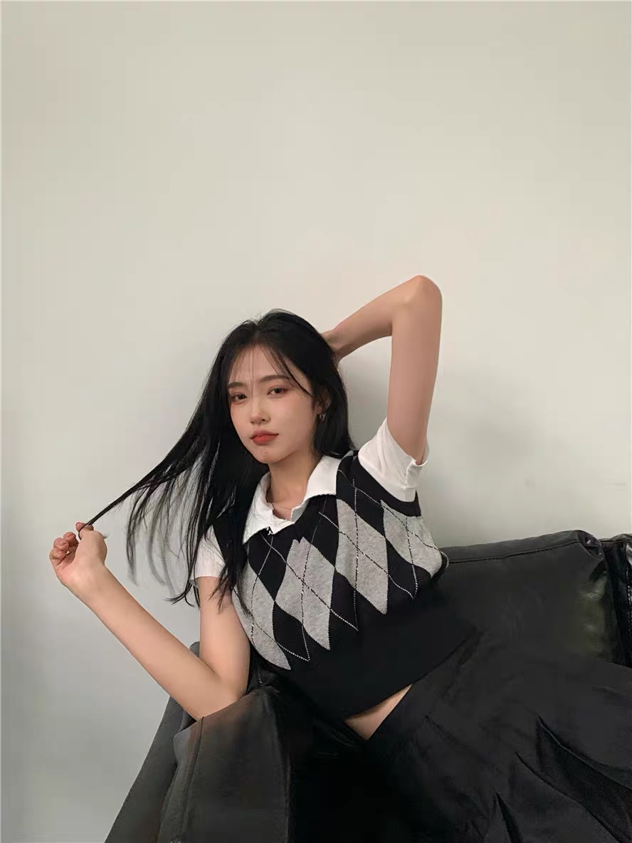 MS801 Áo gile len nữ hình trám croptop dáng ôm