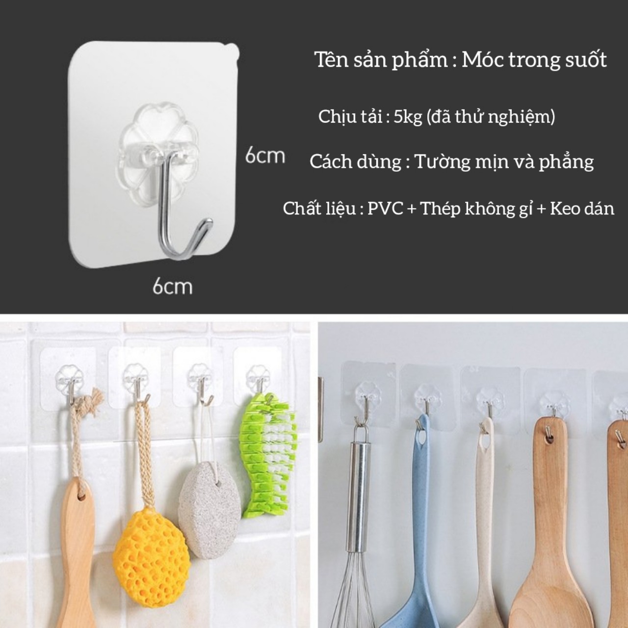 Combo 10 Móc Dán Tường Trong Suốt Chịu Lực Siêu Dính