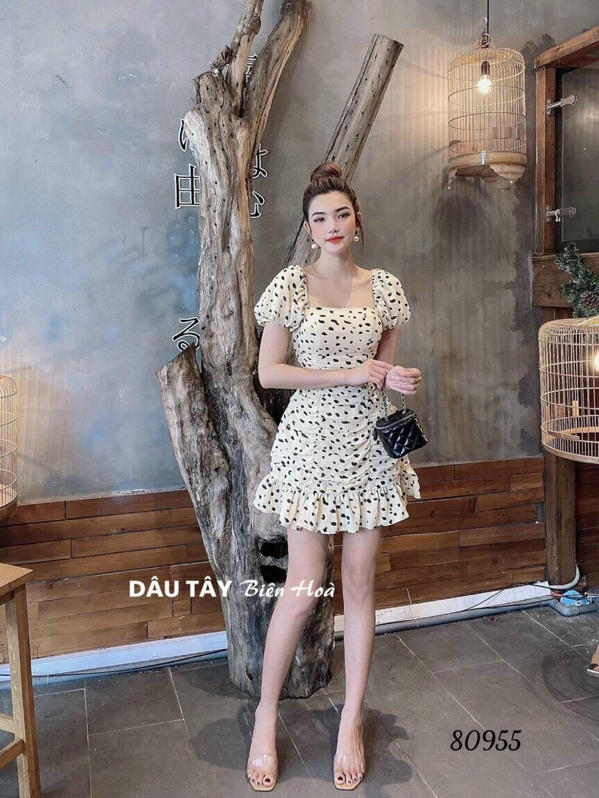 Đầm xòe dự tiệc chấm bi cực hot , siêu sang trọng cho chị em , lựa chọn hiyu fashion