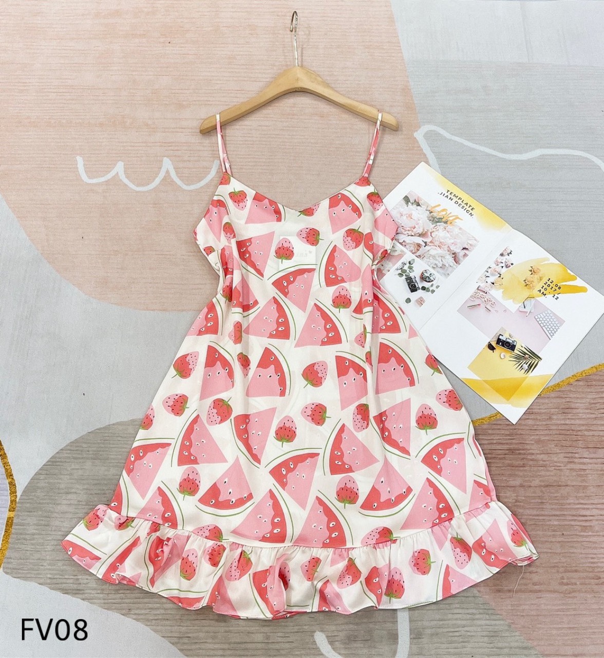 Đầm Ngủ 2 Dây Lụa Satin mềm mịn mát in hình siêu cute (nhiều mẫu)