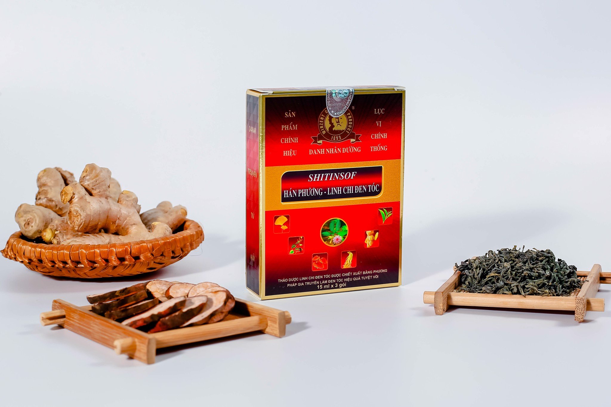[HCM]Dầu Gội đen tóc SHITINSOF - Hán Phương linh chi combo 5 gói