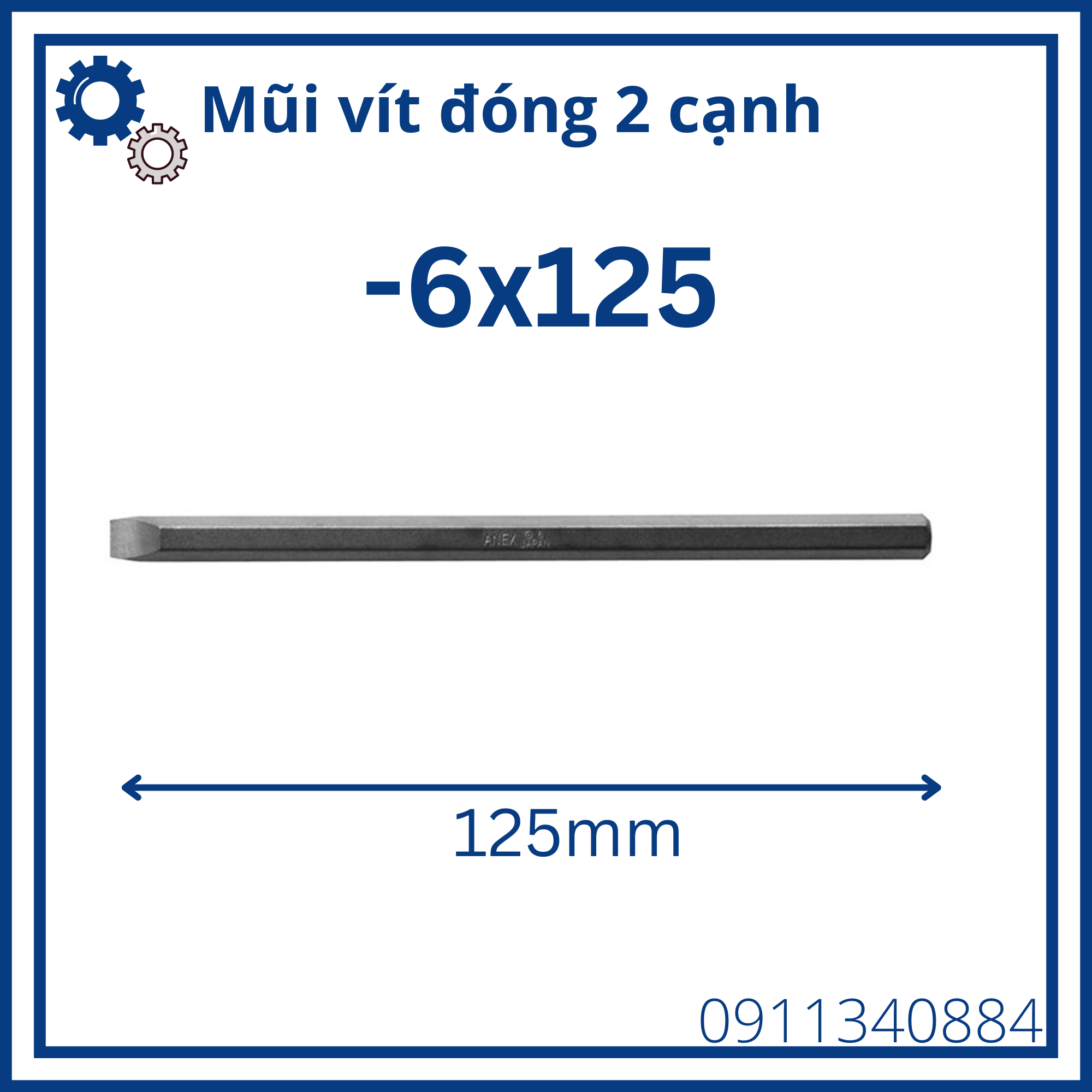 Mũi vặn đóng dẹp -6x125 Anex Nhật Bản - mũi vặn vít- mũi vít bake - mũi vít đóng- bộ mũi vít- mũi bắt vít- mũi vặn vít 2 cạnh - mũi vặn tô vít