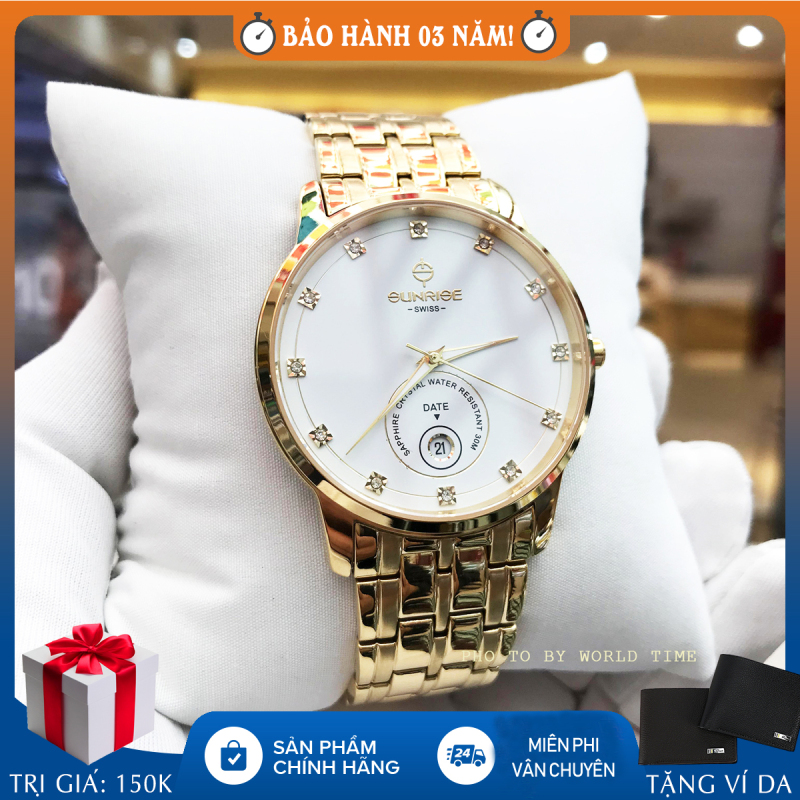 Đồng hồ Nam Sunrise 1138SA B, Full hộp, thẻ bảo hành 3 năm, Sapphire chống xước, chống nước , dây da