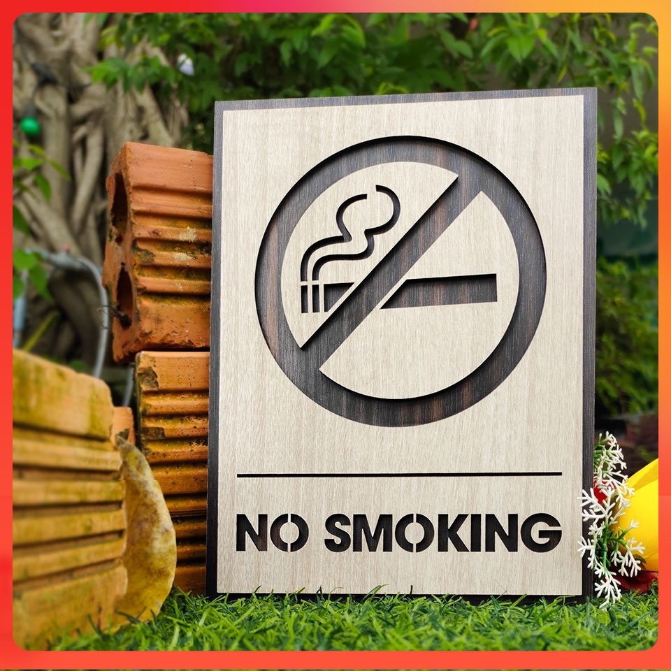 Bảng cấm hút thuốc, no smoking bằng gỗ