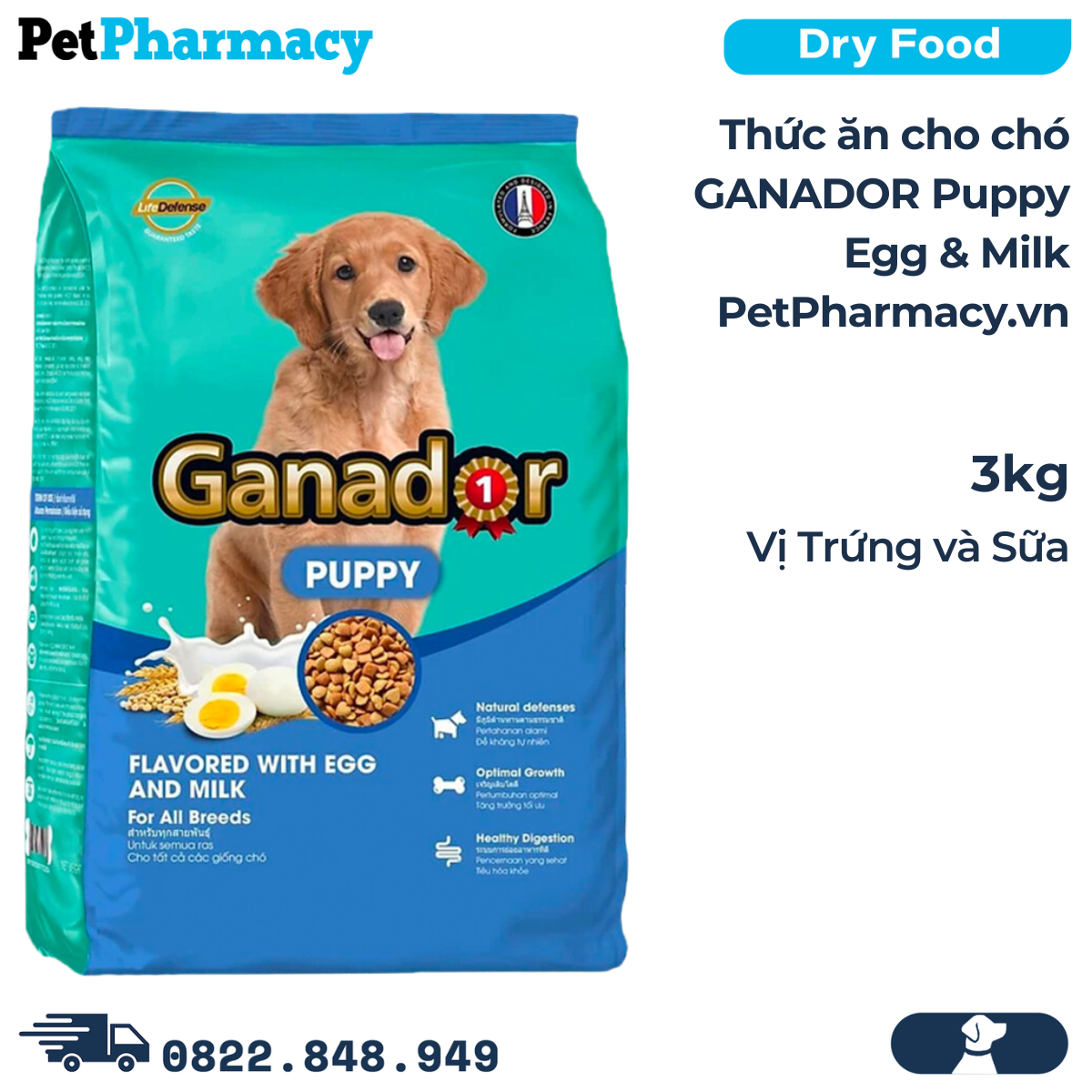 Thức ăn cho chó GANADOR Puppy 3kg - Egg & Milk