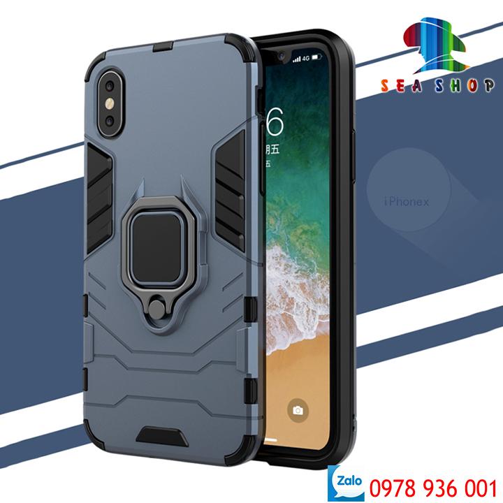 [TẶNG CÁP SẠC] Ốp lưng iPhone Xs Max iRon man kèm iRing chống sốc (xám xanh)