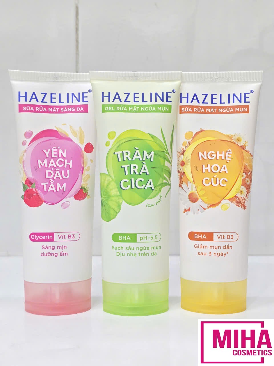 Sữa Rửa Mặt HAZELINE Yến Mạch Dâu Tằm Tràm Trà Cica Nghệ Hoa Cúc 100g