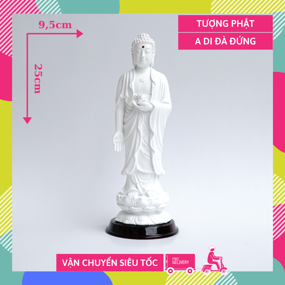 Tượng phật a di đà đứng trắng ngà - cao 25cm