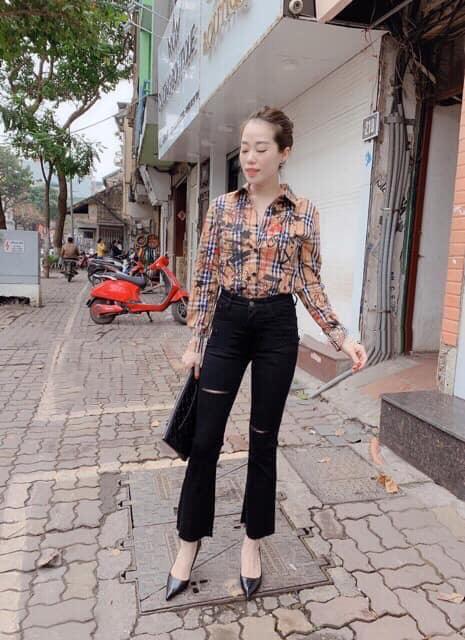 Quần jean nữ ống loe + rách xịn m015