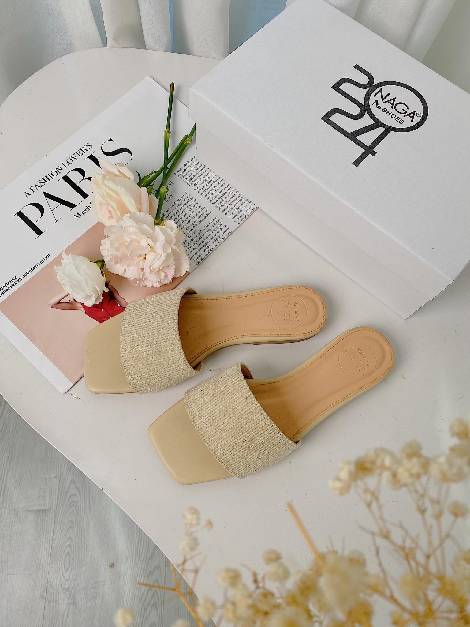 DÉP NAGASHOES MŨI VUÔNG QUAI NGANG VẢI BỐ 1P NAD77