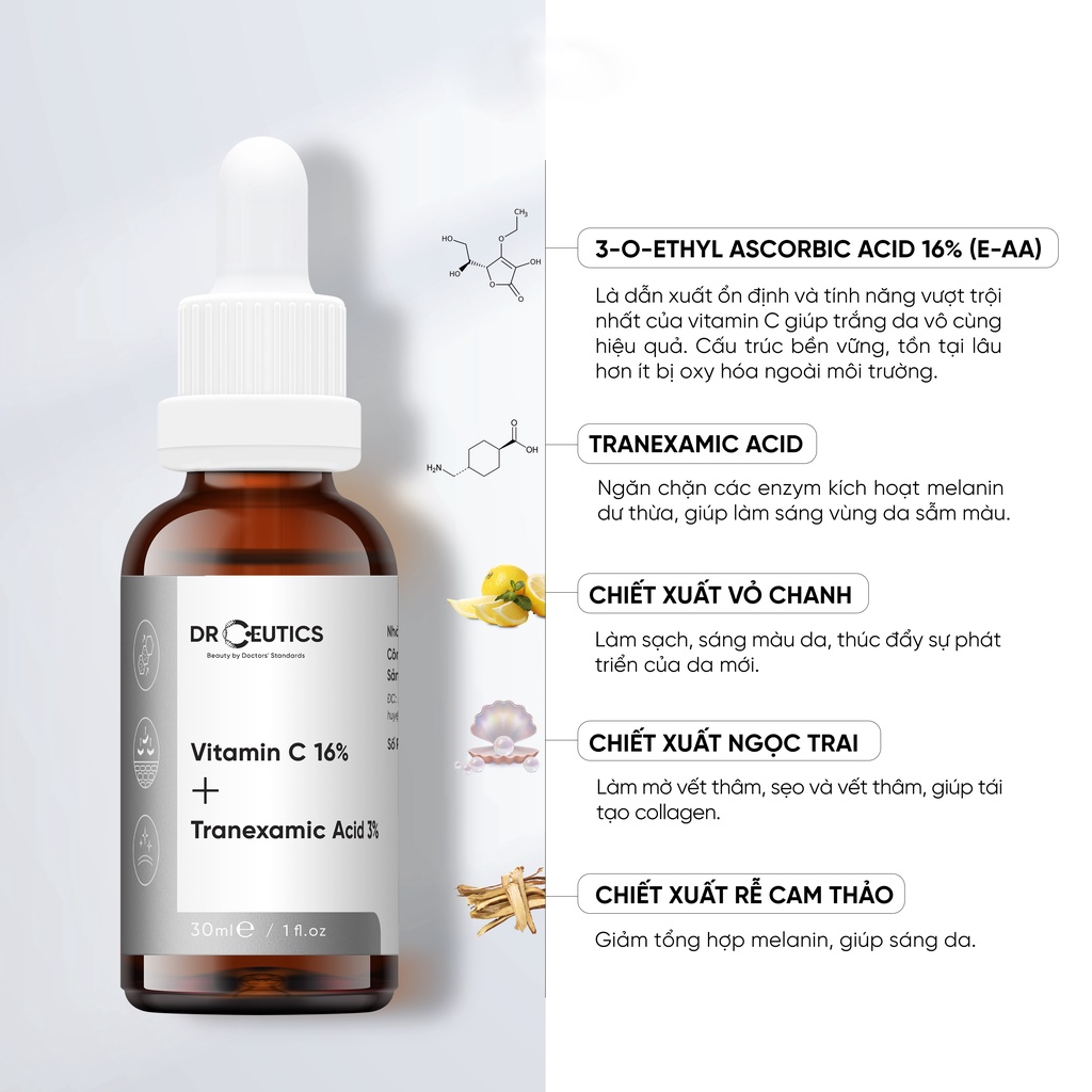Serum DrCeutics Vitamin C 16%, Dưỡng Sáng Da 30ml