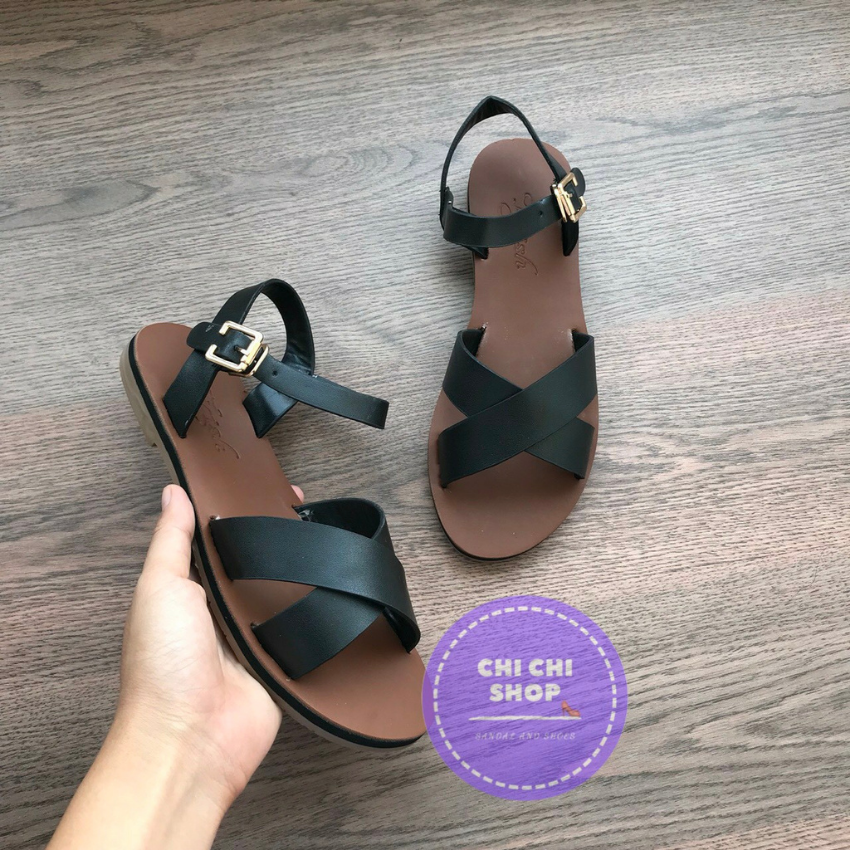 Giày sandal đế thấp quai chéo