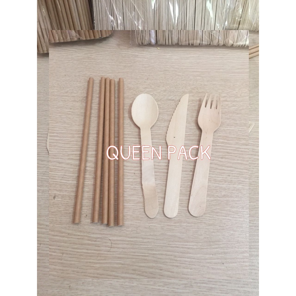 SET 100 Dĩa/Nĩa gỗ 16cm dùng 1 lần cao cấp