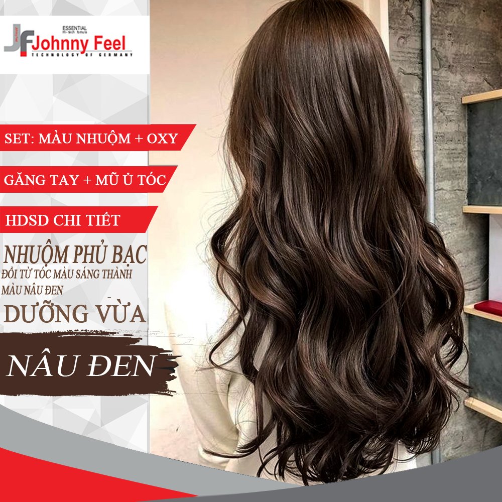 [HCM] Thuốc Nhuộm Tóc JF màu NÂU ĐEN PHỦ BẠC -tặng oxy