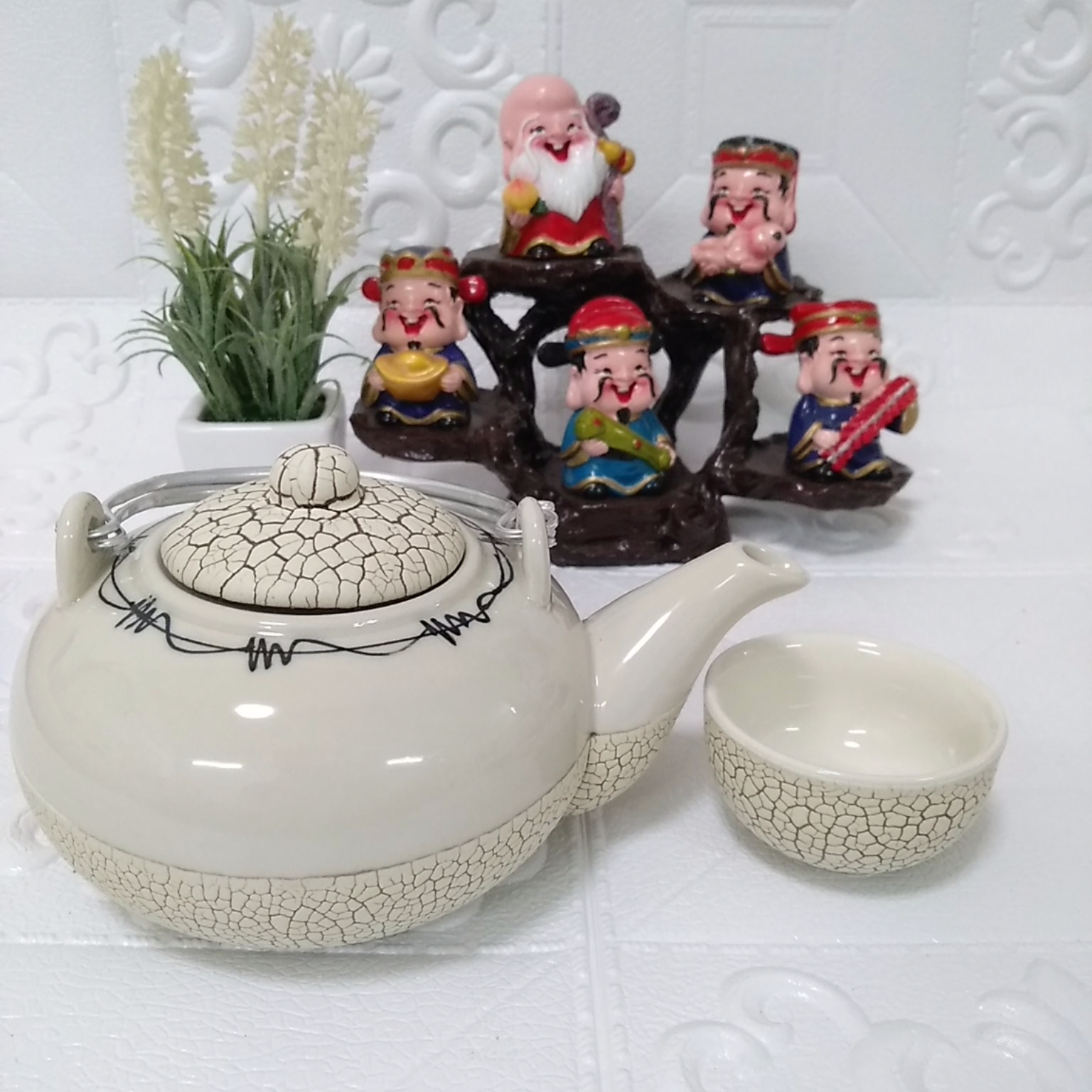 Bộ ấm chén men rạn Bát Tràng RT1 kèm khay