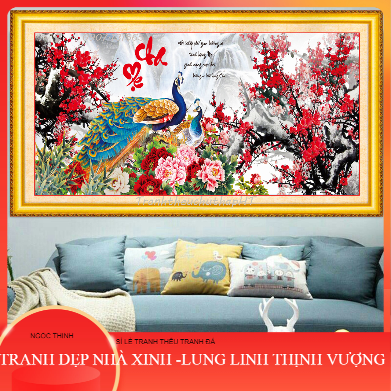 Tranh đính đá cha mẹ 100*50cm - tự đính