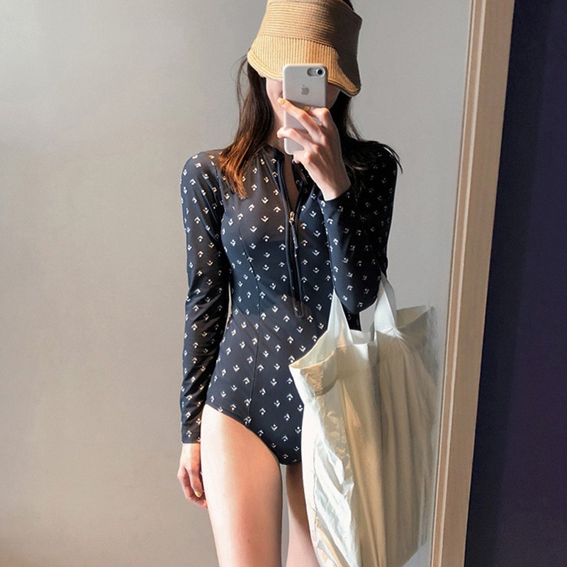 Bikini, đồ bơi 1 mảnh dài tay cao cấp chấm trắng