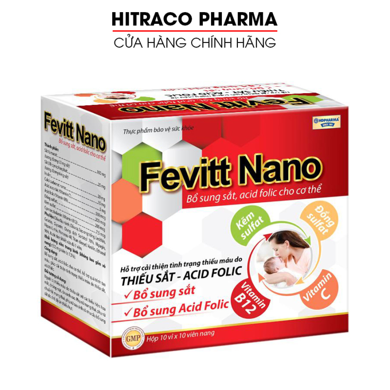 Viên uống Fevitt Nano bổ sung Sắt, Acid Folic cho người thiếu máu não, phụ nữ mang thai và sau sinh - Hộp 100 viên dùng 100 ngày nhập khẩu