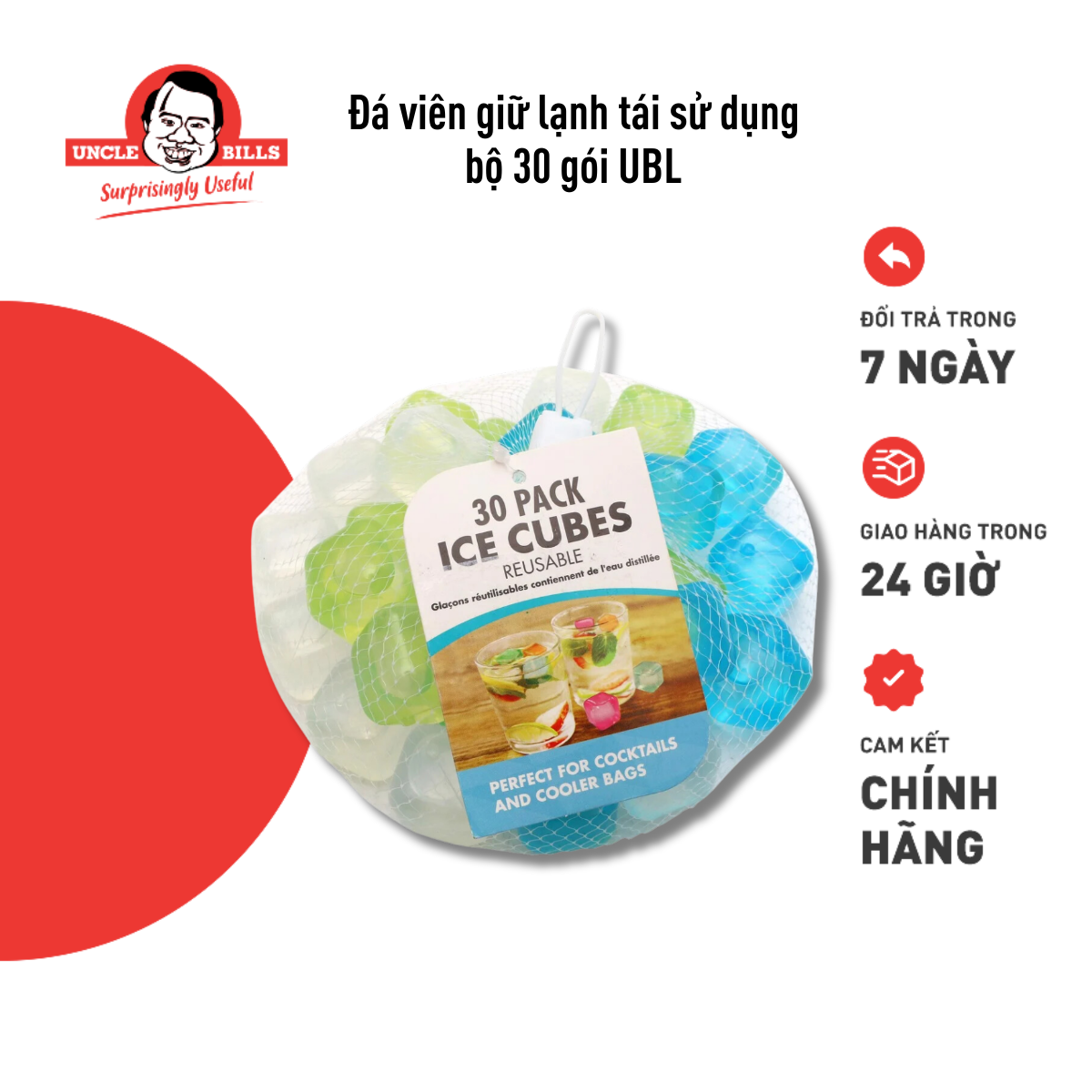 Túi 30 đá viên giữ đá lạnh uncle bills ob0343