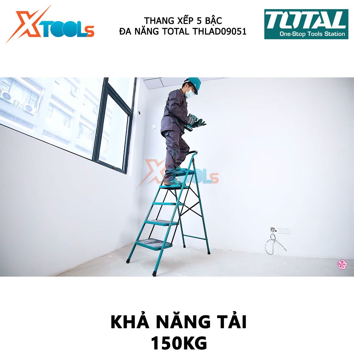 Thang xếp 5 bậc đa năng TOTAL THLAD09051 | thang xếp năm bậc thang kích thước khi mở thang 1030x490x1515mm XTOOLs