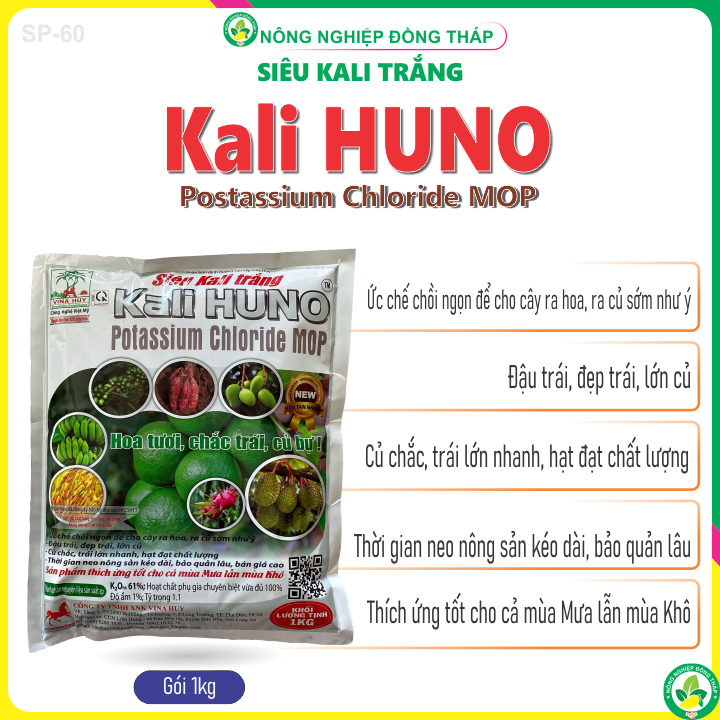 Siêu Kali trắng Kali HUNO Potassium Chloride M0P (gói 1kg)