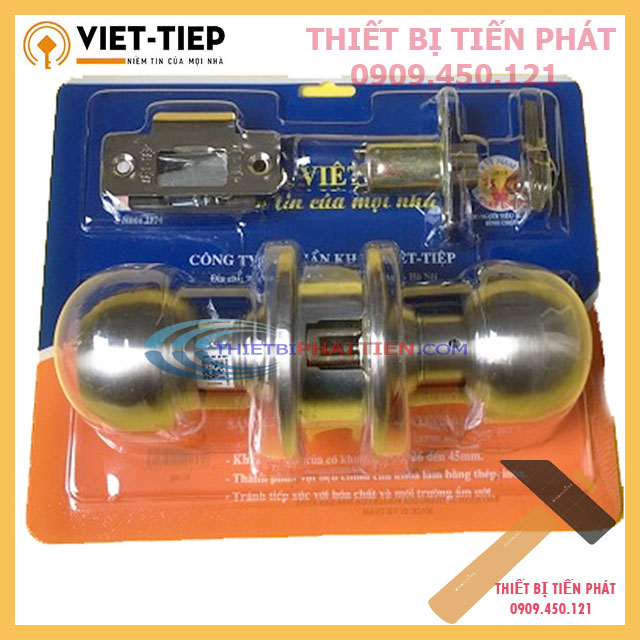 Bộ Ổ Khóa Cửa VIỆT TIỆP Tay Nắm Tròn 04211 INOX Khóa Phòng, Kho Tolet (Chính Hãng)