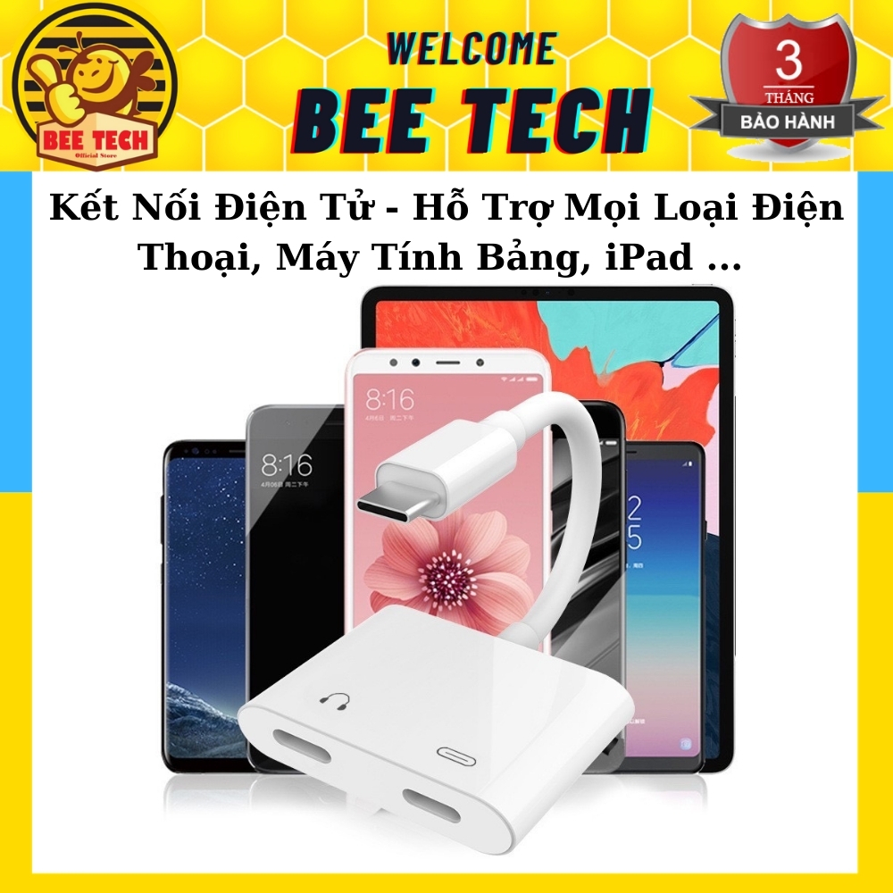 Jack chia cổng, giắc chuyển đổi chân sạc thành cổng sạc + tai nghe chân Type C cho điện thoại chân TypeC kết nối điện tử- Beetech