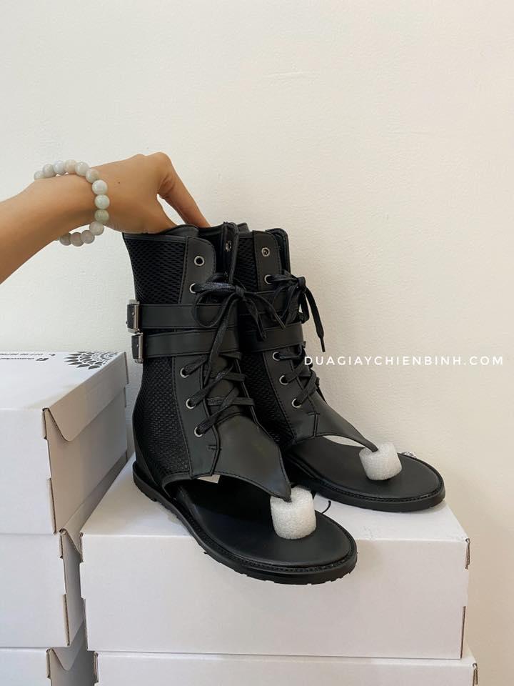 [HCM]Giày boots Nữ xỏ ngón 2 khóa đế độn cổ lửng (B01)