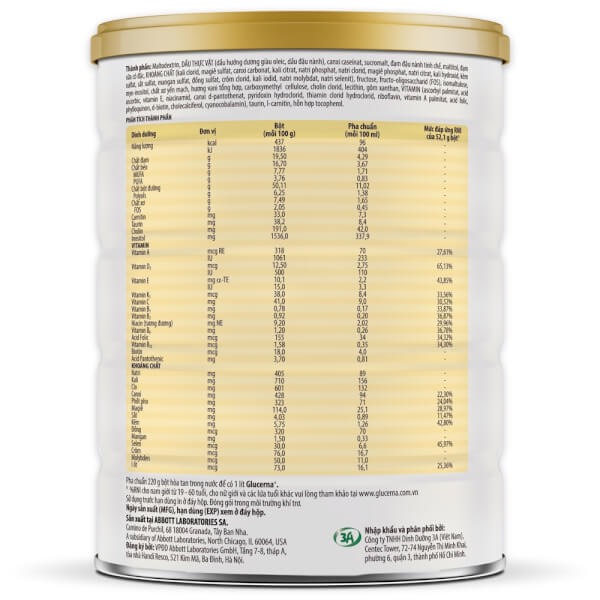 Lon Sữa Bột Abbott Glucerna Cho Bệnh Nhân Tiểu Đường 850G