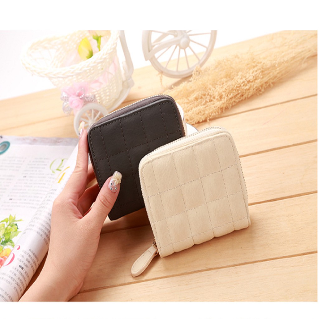 Ví Nữ Ngắn Mini Hàn Quốc Ô Vuông Ở