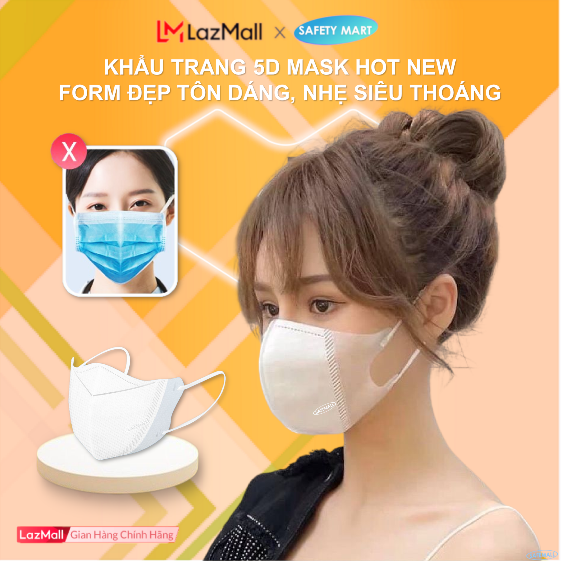 Thùng 200 chiếc khẩu trang 5d mask, khẩu trang 5D người lớn / trẻ em 3-10 tuổi SafeMall Japan Technology, 3 lớp vải kháng khuẩn, kháng bụi mịn lên đến 99%, Khẩu trang 5d 100 cái / 200 cái - Hàng Chính Hãng Safety Mart